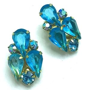 Liquid Blue Vintage Rhinestone Earrings  Jewelry